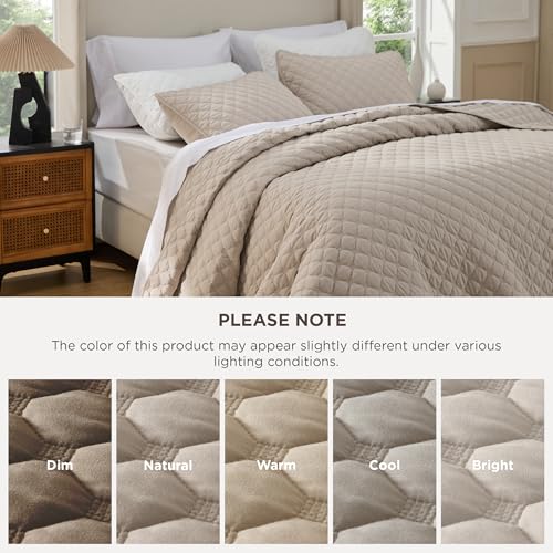 Bedsure Quilts King Size - Lightweight Bedspreads King Size with Classic Honeycomb Quilting, Soft Quilt Bedding Set, Taupe Comforter Set Coverlet for All Seasons with 2 Pillow Shams (106" x 96") Bedsure