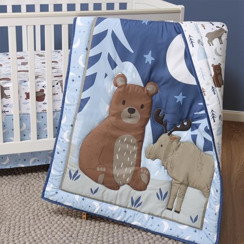 The Peanutshell 3 Piece Baby Crib Bedding Set for Boys - Newborn, Infant & Toddler Nursery Bed Set Decor with Fitted Crib Sheet, Dust Ruffle Comforter - Under The Stars The Peanutshell