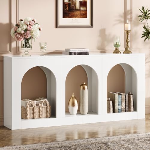 Tribesigns 70.9" White Console Table with Storage, Wood Entryway Entry Table with 3 Arched Shelves for Foyer, Hallway, Living Room, Behind Couch Sofa, Narrow Long Tribesigns