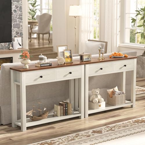 Homieasy Farmhouse Console Table with 2 Drawers, 32 Inch Small Sofa Table with Storage Shelf for Living Room, Behind Couch, Entryway Table for Hallway, Living Room, or Foyer, Brown and Antique White Homieasy