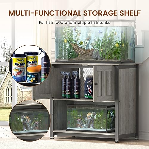 Tatub 40-50 Gallon Fish Tank Stand with Cabinet, Metal Aquarium Stand for Accessories Storage, Reptile Tank Turtle Terrariums Table Bearable 1000LBS, Accommodates 2 Aquariums, Grey Tatub