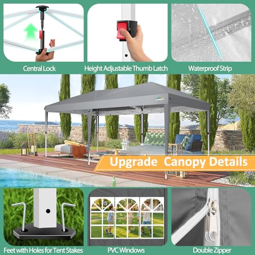 COBIZI 10x20 Pop Up Canopy Tent with 6 Sidewalls Party Tents for Parties Weddings Backyard Waterproof Commercial Instant Outdoor Events Tent with Stakes, Ropes(10 x 20 ft Gray COBIZI