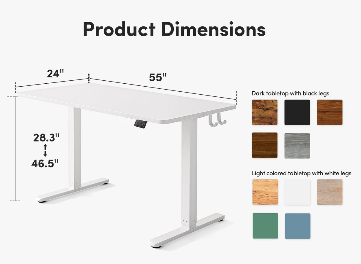 FEZIBO Electric Standing Desk, Height Adjustable Stand up Desk, 55 x 24 Inches Sit Stand Home Office Desk, Computer Desk, White FEZIBO