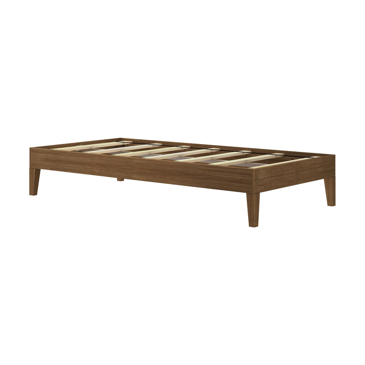 Max & Lily Fundamental Twin Platform Bed Frame, Kids Modern Solid Wood Bed, Strong Wooden Slats, Non-Toxic Finishes, Matte Walnut Max & Lily