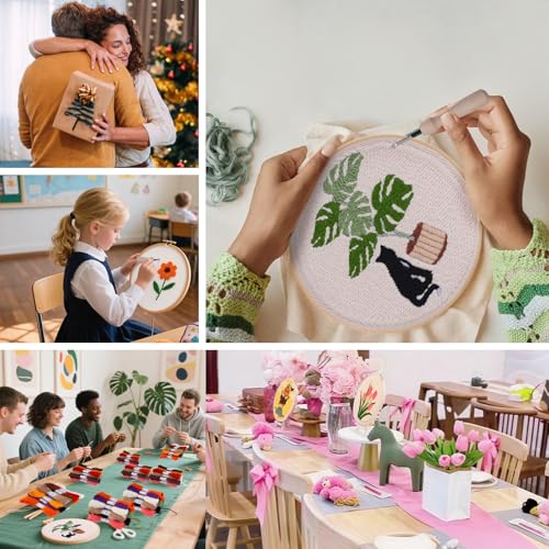 Peotclola Punch Needle Kit for Adults,3 Sets Punch Needle Kits Beginner DIY Embroidery Starter Set with Tools for Home Decoration, Family, Friends Gifts Cats