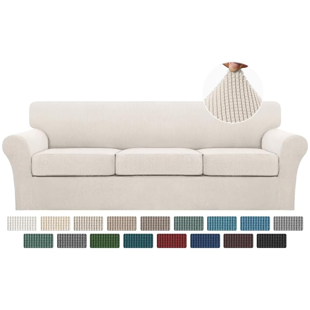 Turquoize 4 Piece Sofa Covers for 3 Cushion Couch Sofa Slipcover Soft Couch Cover for Dogs-Washable Sofa Furniture Covers with 3 Individual Large Cushion Covers, Feature Thick Fabric (XL Sofa, Ivory) Turquoize