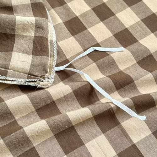 PinkMemory Brown Gingham Duvet Cover Set Queen 100% Washed Cotton Beige Plaid Checkered Duvet Cover Full 3pcs Modern Coffee Grid Gingham Bedding Set with Zipper Closure Ultra Soft Breathable PinkMemory