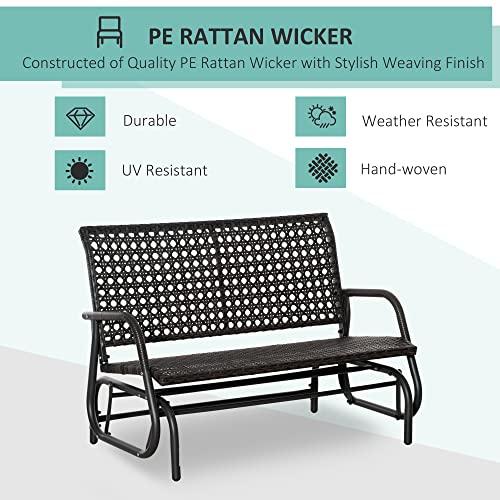 Outsunny Dark Grey 2-Person Outdoor Wicker Glider Bench with Extra Wide Seat Outsunny
