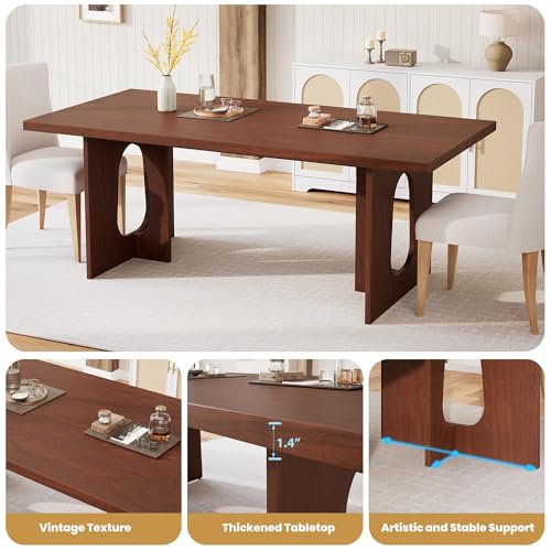 IDEALHOUSE 71" Long Dining Table for 6-10 People - Farmhouse Kitchen Table with Extra Thick Tabletop & Heavy-Duty Metal Legs, Sturdy Rectangular Table for Dining Room, Conference Room, Office, Walnut IDEALHOUSE