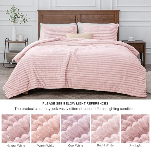 BEDELITE Fleece Full Comforter Set -Super Soft & Warm Fluffy Pink Bedding, Luxury Fuzzy Heavy Bed Set for Winter with 2 Pillow Cases BEDELITE
