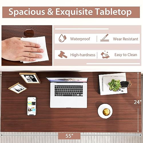 COSTWAY Conference Table Set of 6, 55” x 24” Large Meeting Room Table W/Heavy Duty Steel Frame, 4.5FT Modern Computer Desk for Home, Office, Conference Room, Easy Assembly (6) COSTWAY