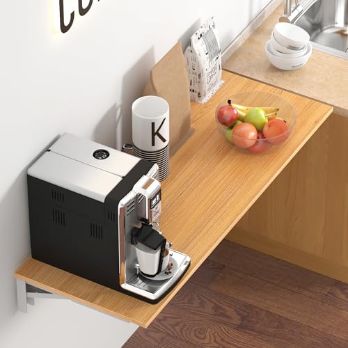 Need Wall Mounted Desk - Heavy Duty Folding Work Table Length 36" Width 20"/Small Space Hanging Desk Perfect Addition to Home/Office/Kitchen & Dining Room Teak&White AC15-9050TW-ND Need