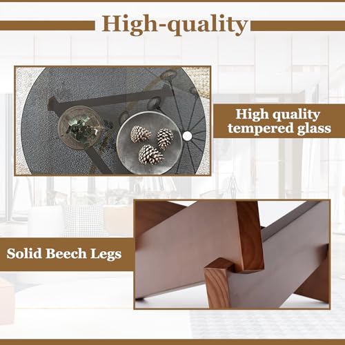 Coffee Table, Round Coffee Table for Living Room Modern Glass Coffee Table with Solid Wood Legs Farmhouse Mid Century Center Table Large Circle Cocktail Table (Walnut + Transparent, 31.5in) dnziqi