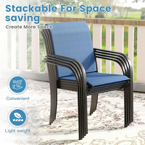 DIFY 11 Pieces Outdoor Patio Dining Set for 10, 60" Black Round Metal Dining Table and 10 Blue Stackable Sling Dining Chairs, Outdoor Table and Chairs for Lawn Garden Backyard Deck DIFY