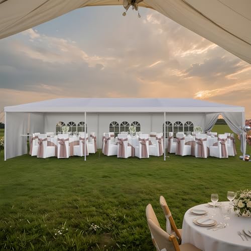 Flamaker Heavy Duty 10'x30' Party Tent Canopy - Waterproof Wedding & Event Shelter with Removable Sidewalls, 2 Doors - Outdoor Gathering Gazebo (White) Flamaker