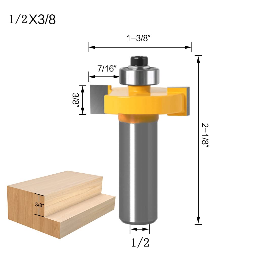 WSOOX 1/2 Inch Shank Rabbet Router Bit Set, 3 Pieces Rabbeting Router Bit with 6 Bearings Set (1/8", 1/4", 5/16", 3/8", 7/16", 1/2" Bearings) (1/2 Inch) WSOOX