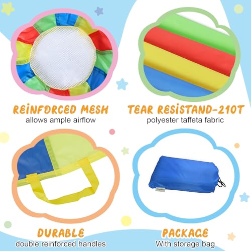 Sonyabecca Parachute, Play Parachute 10ft 12ft 16ft with 12 Handles 20ft 24ft with 16 Handles for Kids Cooperation Group Play Sonyabecca