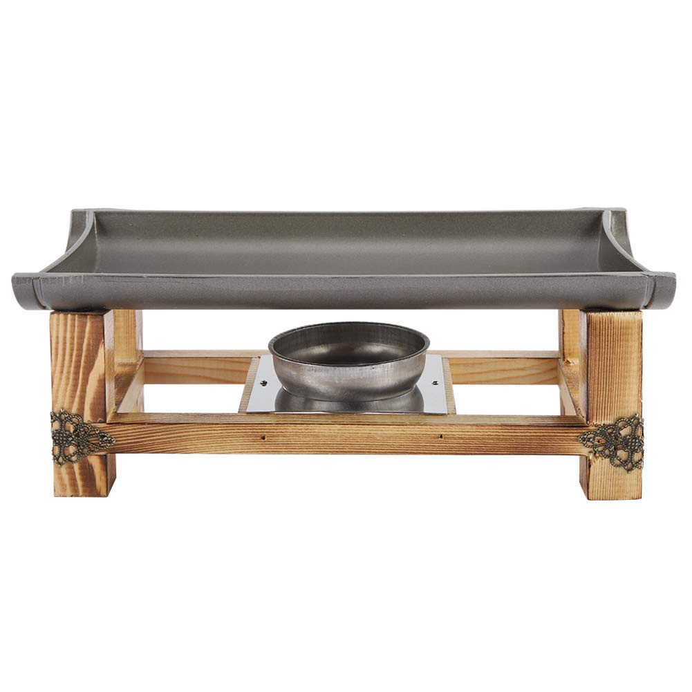 Alcohol Stove Non-Stick Grill Pan with Wooden Shelf, Ceramic Grill Plate Set for Indoor Outdoor BBQ Roasting Baking, Japanese Barbecue Tool(30CM) Haofy