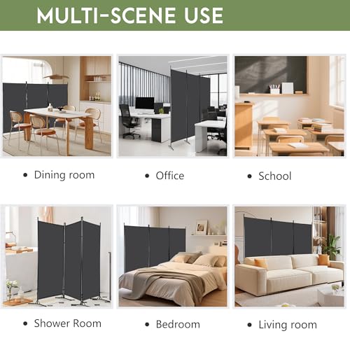 FDW 3-Panel Room Divider Privacy Screen, 6FT Portable Folding Partition with Metal Frame (102" W x 70" H) for Office/Home Use, Grey FDW