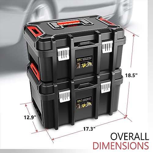 DNA MOTORING 2pcs Tool Boxes Set - Lockable Organizer Storage Portable Toolbox with Removable Tray for Workshop Garage & Household, Large Capacity, TOOLS-00310 DNA MOTORING