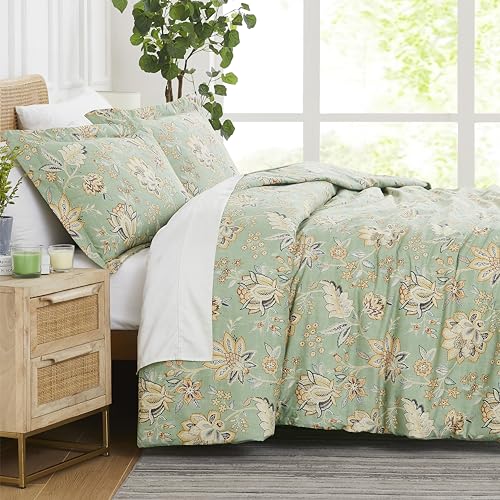 Southshore Fine Living Inc. Floral Cal King Duvet Cover Set - Oversized California King Duvet Cover, Fade Resistant Bedding, Durable Microfiber - Zipper Closure, Matching Shams - Jacobean Willow Green Southshore Fine Living, Inc.