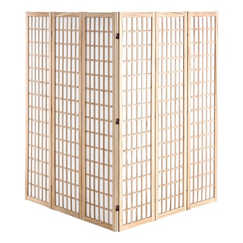 VEVOR Room Divider, 6 Panel Japanese Room Divider, Wood Folding Privacy Screen Indoor, Partition Dividers Portable Decoration Screens, for Room Separation Home Office Restaurant & Bedroom(Natural) VEVOR