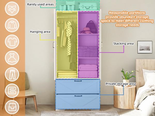 CUPYUOOU 72" White Armoire Wardrobe Closet with Mirror Door & LED Light, 2-Door Bedroom Clothes Cabinet with Hanging Rod, Drawers & Adjustable Shelves, Modern Farmhouse Storage Wardrobe for Apartment CUPYUOOU