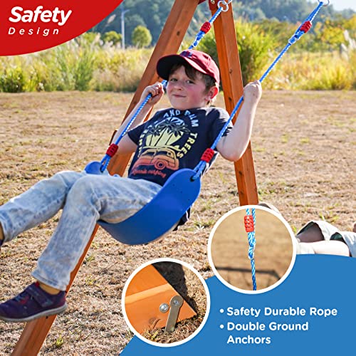 Dolphin Playground Wooden Swing Sets for Backyard with 6FT Slide, Outdoor Playset for Kids with Sand Pit, Climbing Wall, and 2 Belt Swings, Heavy Duty Playground Accessories, Ages 2-9 DOLPHIN PLAYGROUND T