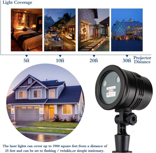 Christmas Projector Lights Outdoor Holiday Laser Lights Landscape Spotlight Red and Green Star Shower with 360 Accessibility Wireless Remote Christmas Decor for Xmas Party Outdoor Garden Patio Wall Y YUEGANG