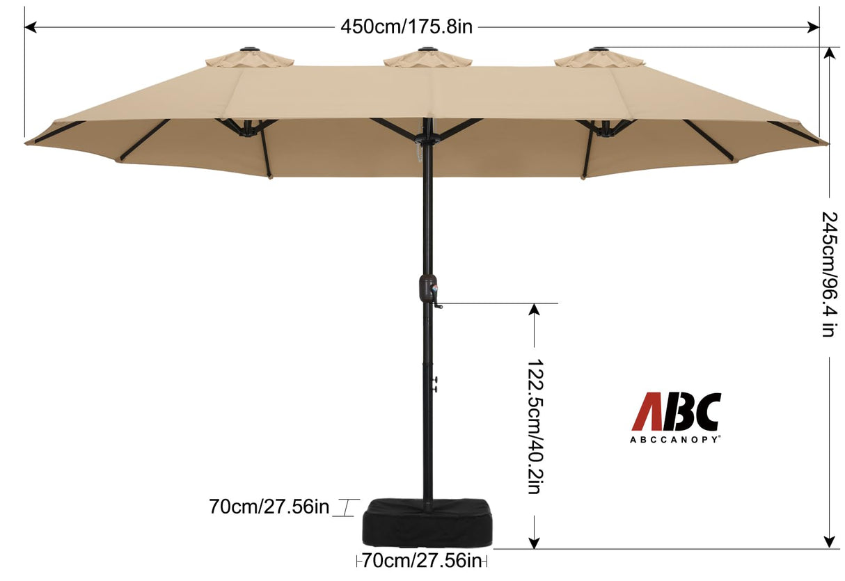 ABCCANOPY 15FT Double-Sided Aluminum Table Patio Umbrella Garden Large Umbrella,Swimming Pool 12+Colors,Khaki ABCCANOPY