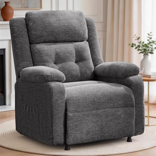 Korser Power Recliner Chair, Living Room Chairs for Adults, Oversized Electric Recliner with Side Pockets, Chenille Fabric Reclining Chair for Living Room, Bedroom