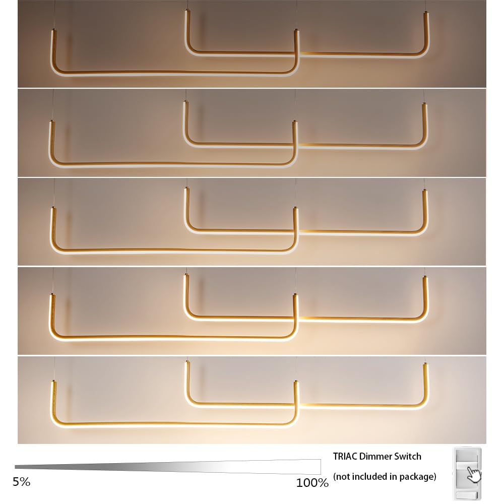 Sedelan LED Linear Wood Chandelier, Modern Pendant Light Fixture, Dimmable Minimal Linear Kitchen Chandeliers for Island Dinning Room Living Room Office Bar, Aluminum Woodgrain Print Sedelan