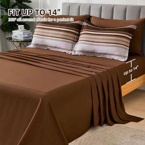 Dobuyly Brown Comforter Queen Size 7 Pieces, Boho Striped Bed in a Bag Set, Soft Microfiber Bedding Set with Comforter, Sheets, Pillowcases & Shams Dobuyly