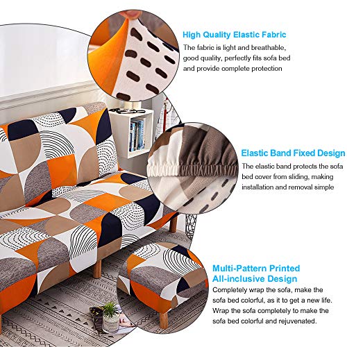 MIFXIN Stretch Futon Cover Armless Sofa Slipcover Elastic Spandex Folding Sofa Bed Couch Cover Printed Washable Furniture Protector for Sofa Without Armrest (Orange Geometry) MIFXIN