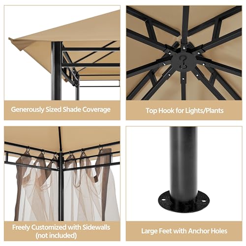 Yaheetech Gazebo for Patios 11x11 - Outdoor Powder-Coated Steel Frame Gazebo, Double Roofs Grill Gazebo BBQ Pavilion, Water-Resistant, for Lawn/Backyard/Garden/Deck, Khaki Yaheetech