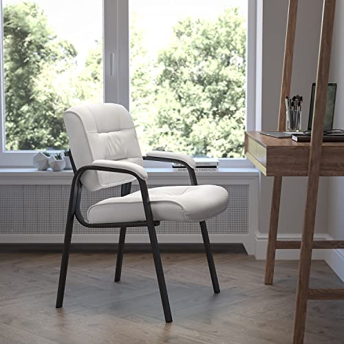 Flash Furniture Haeger White LeatherSoft Executive Side Reception Chair with Black Metal Frame Flash Furniture