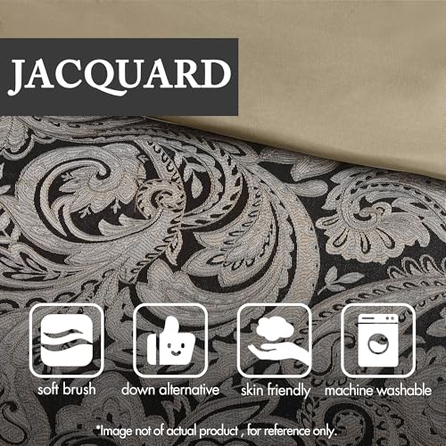 Madison Park Aubrey Cozy Comforter Set, Faux Silk Jacquard Paisley Design - All Season Down Alternative Bedding with Cotton Bed Sheets, Bed Skirt & Toss Pillows, King Black 12 Piece Madison Park