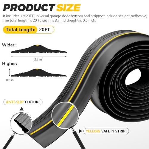 20FT Universal Garage Door Threshold Seal Strip - Garage Door Bottom Weatherproof Rubber Seal Strip DIY Weather Stripping Replacement (Black) by Beaquicy Beaquicy