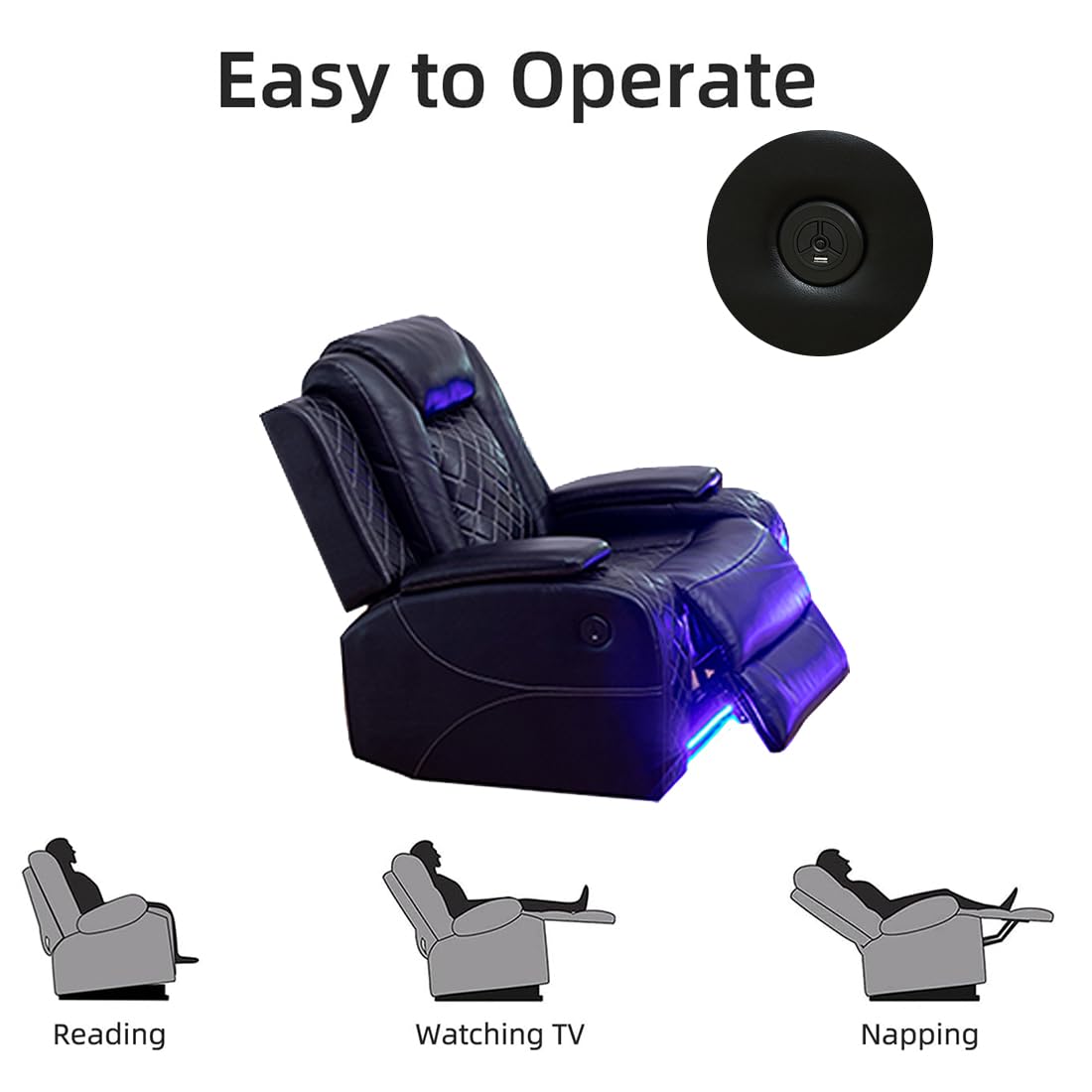 Toseslo Power Recliner Sofa Set, Black Leather 3 Pieces Sectional Couch, Living Room Furniture Sets with LED Light, Modern Power Reclining Sets with Storage Console/Cup Holder for Living Room Toseslo