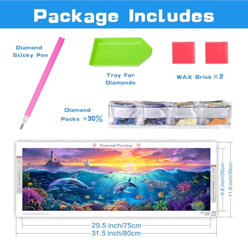 Wergund 5D DIY Large Diamond Art Kits for Adults Dolphin, Large Size Diamond Art Turtle Animal, Full Drill Crystal Rhinestone Embroidery Cross Stitch Arts Craft Canvas Home Wall Decor Gift 12x30Inch Wergund