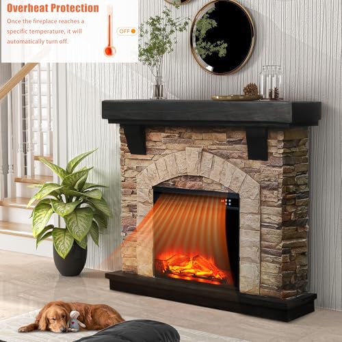 FESTIVITY 45 Inch Freestanding Mantel with 23" Electric Fireplace Insert for Living Room & Bedroom, Realistic Log and Flame Effect, Remote Control, Timer (Brown) FESTIVITY