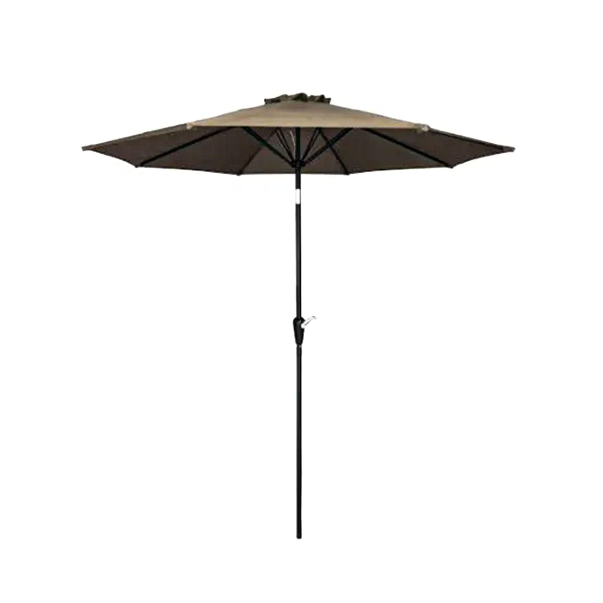 Four Seasons Courtyard 9 Foot Patio Market Umbrella Round Polyester Fabric Outdoor Backyard Shaded Canopy with Crank Lift and Auto Tilt, Taupe Four Seasons Courtyard