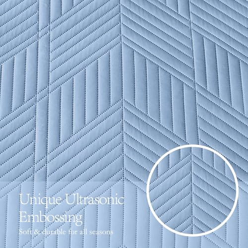 Davulos Twin Quilt Bedding Set,Bluish Grey Ultrasonic Quilt Set Reversible Microfiber Bedspread,Lightweight Soft Modern Geometric Coverlet Set for All Seasons(1 Quilt,1 Pillow Sham) Davulos