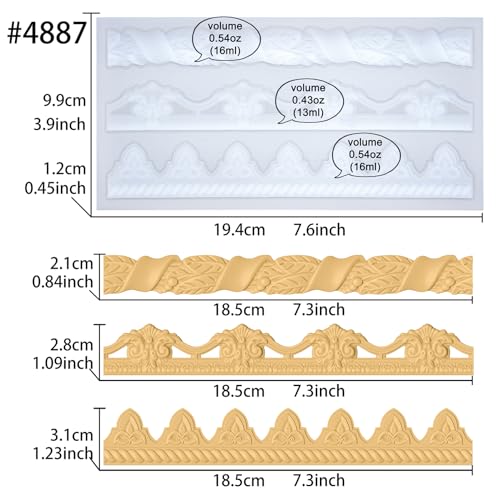 Art Molds for Polyclay Air Dry Clay Plaster Epoxy Resin Fondant Cake Decor 3 Border Trimmings FUNSHOWCASE