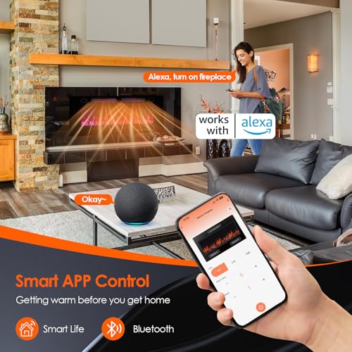 ORALNER 42” Smart WiFi App Controlled Electric Fireplace, Ultra Thin Linear Recessed & Wall Mounted Fireplace Heater with Adjustable Flame Color & Speed, Remote, 12 H Timer (42 INCHES) ORALNER