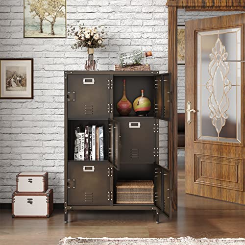 MIIIKO Metal Storage Locker,Industrial Storage Cabinet with Doors and Shelves,Stylish and Sturdy 6 Compartment with Lockable Doors for Home Office,School,Club and Bar MIIIKO