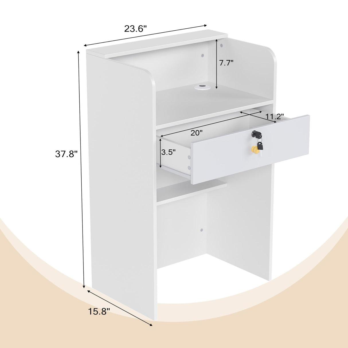 OmySalon Reception Desk with Counter, Small Front Desk w/Lockable Drawer, Wooden Modern Reception Table for Salon Lobby Office Home (White, 24) OmySalon