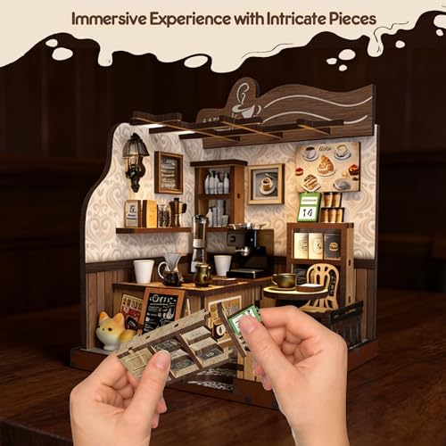Soothee DIY Miniature Kit - 3D Puzzles for Adults & Teens, Book Nooks and Model Building Kits for Bookshelf Decor, Relaxing Craft & Unique Gift for Craft Lovers (Country Cafe)