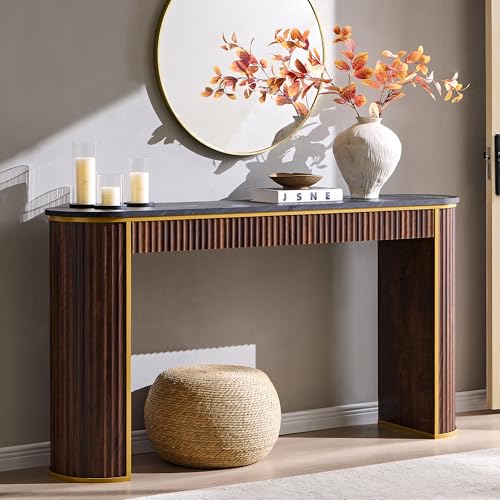 OKD Modern Fluted Console Table, 63" Long Narrow Entryway & Sofa Tables for Hallway, Tall Accent Table Behind Couch for Foyer Living Room, Dark Walnut OKD