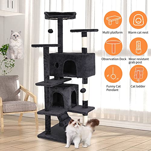 BestPet 54in Cat Tree Tower for Indoor Cats,Multi-Level Furniture Activity Center with Scratching Posts Stand House Condo Funny Toys Kittens Pet Play House,Dark Gray BestPet